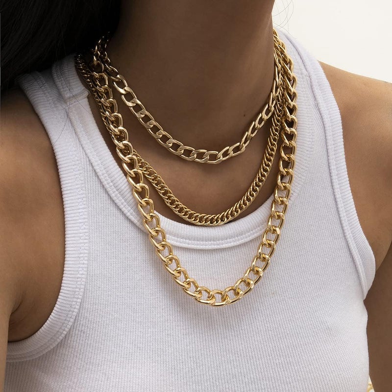 ANGLEQUEEN Chunky Silver Necklaces for Women Silver Layered Pirate Necklaces Punk 8090s Hip Hop Cuban Link Chain Necklace Layered Choker Necklace Pirate Prom Jewelry Freaknik Outfit Accessories - Image 1